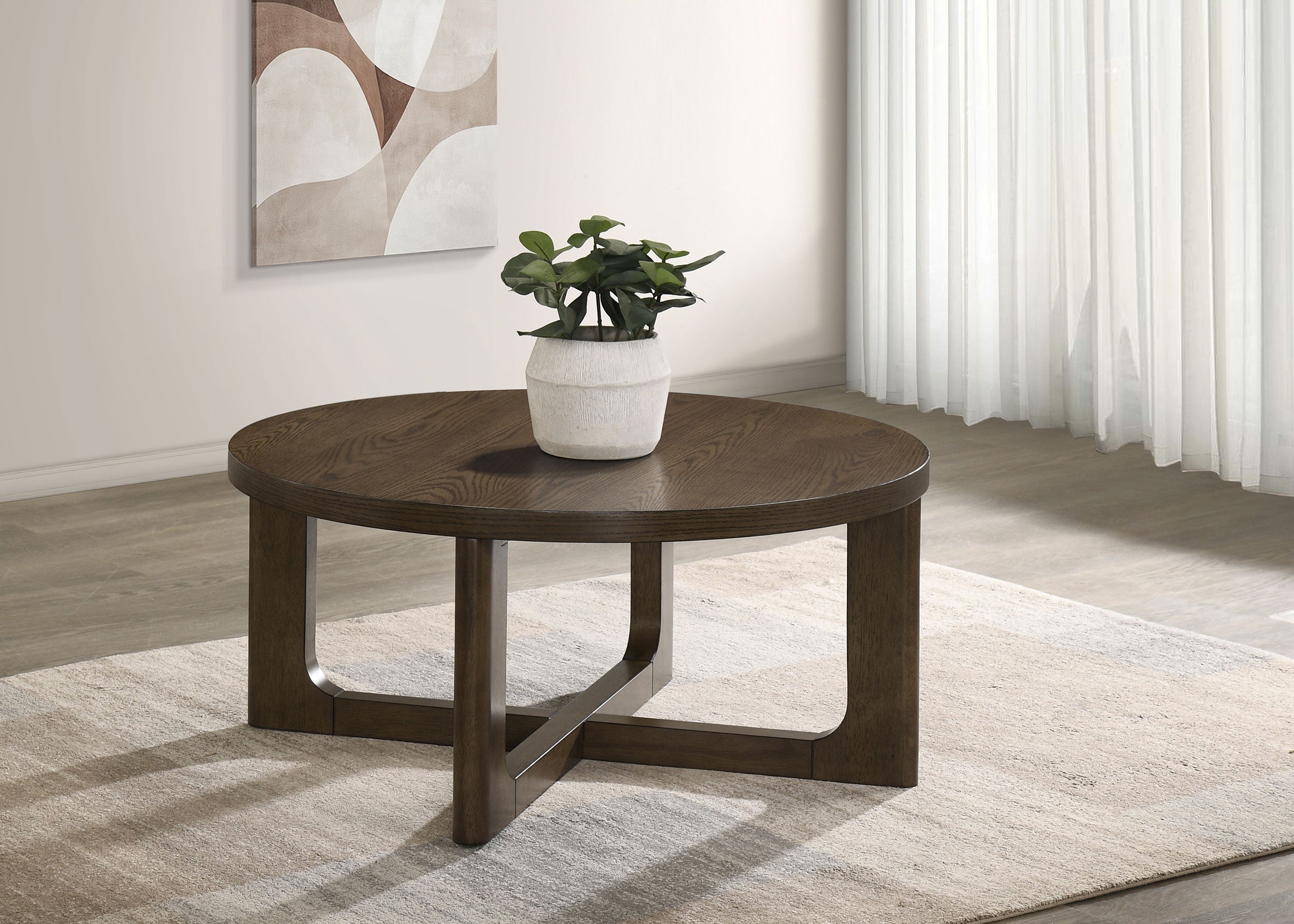 Kessler Round Sculptural Wood Coffee Table Brown-