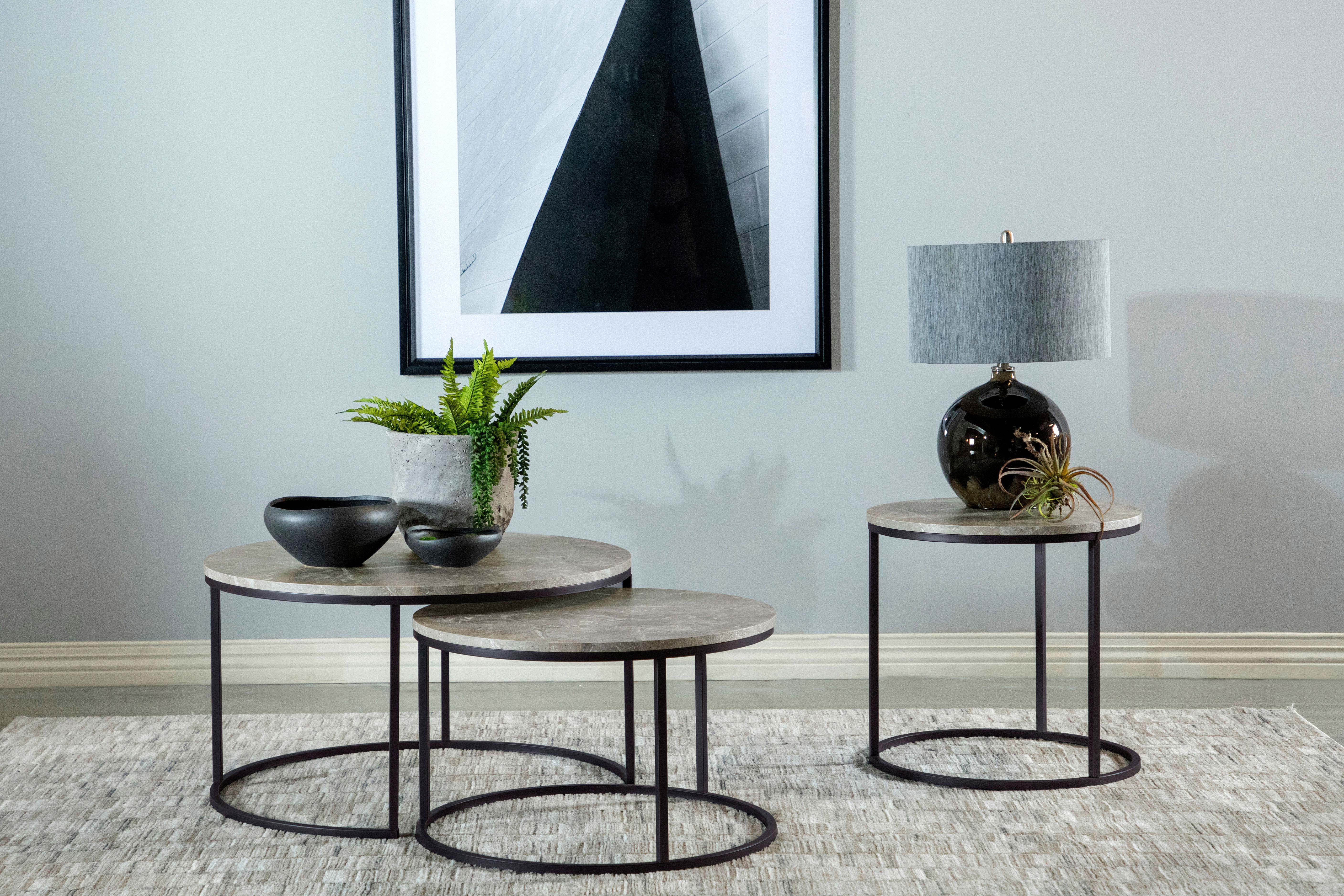 Lainey Round Faux Marble Side End Table Grey-CoasterEveryday