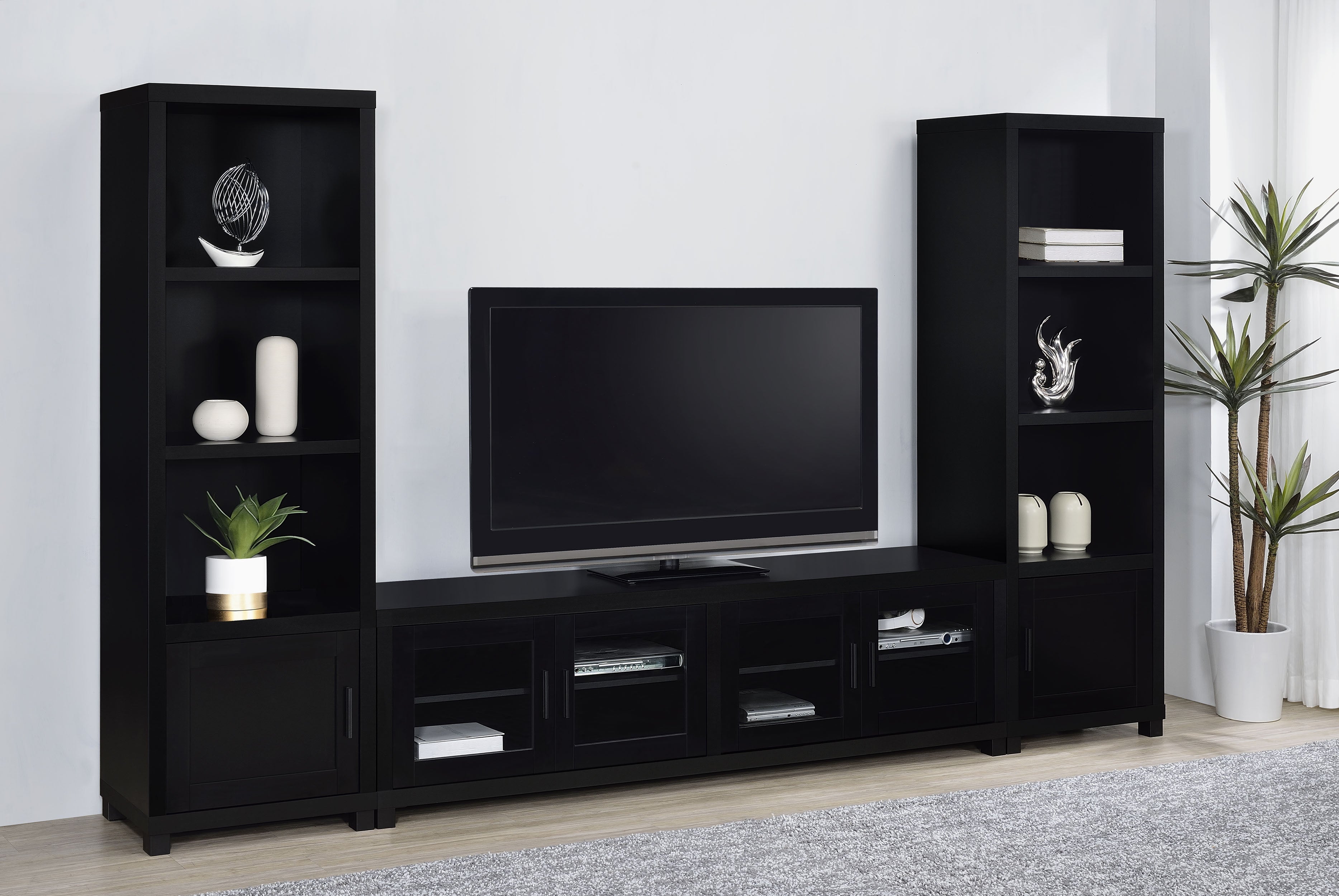 Jupiter 4-door Engineered Wood 79-inch TV Stand Black-