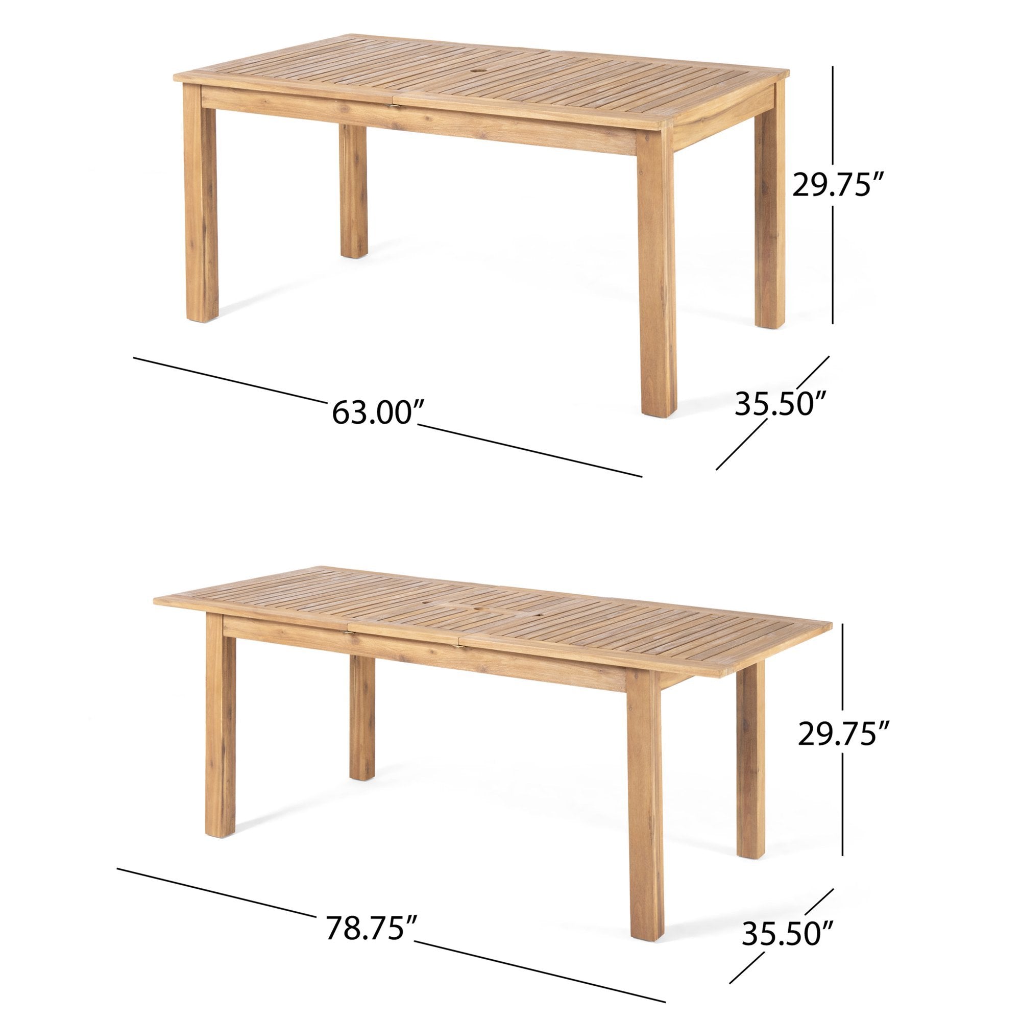 Outdoor 6-Seater Acacia Wood Expandable Dining Set with Cushions