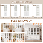 Freestanding Pantry Cabinet with Glass Door & Lattice Window