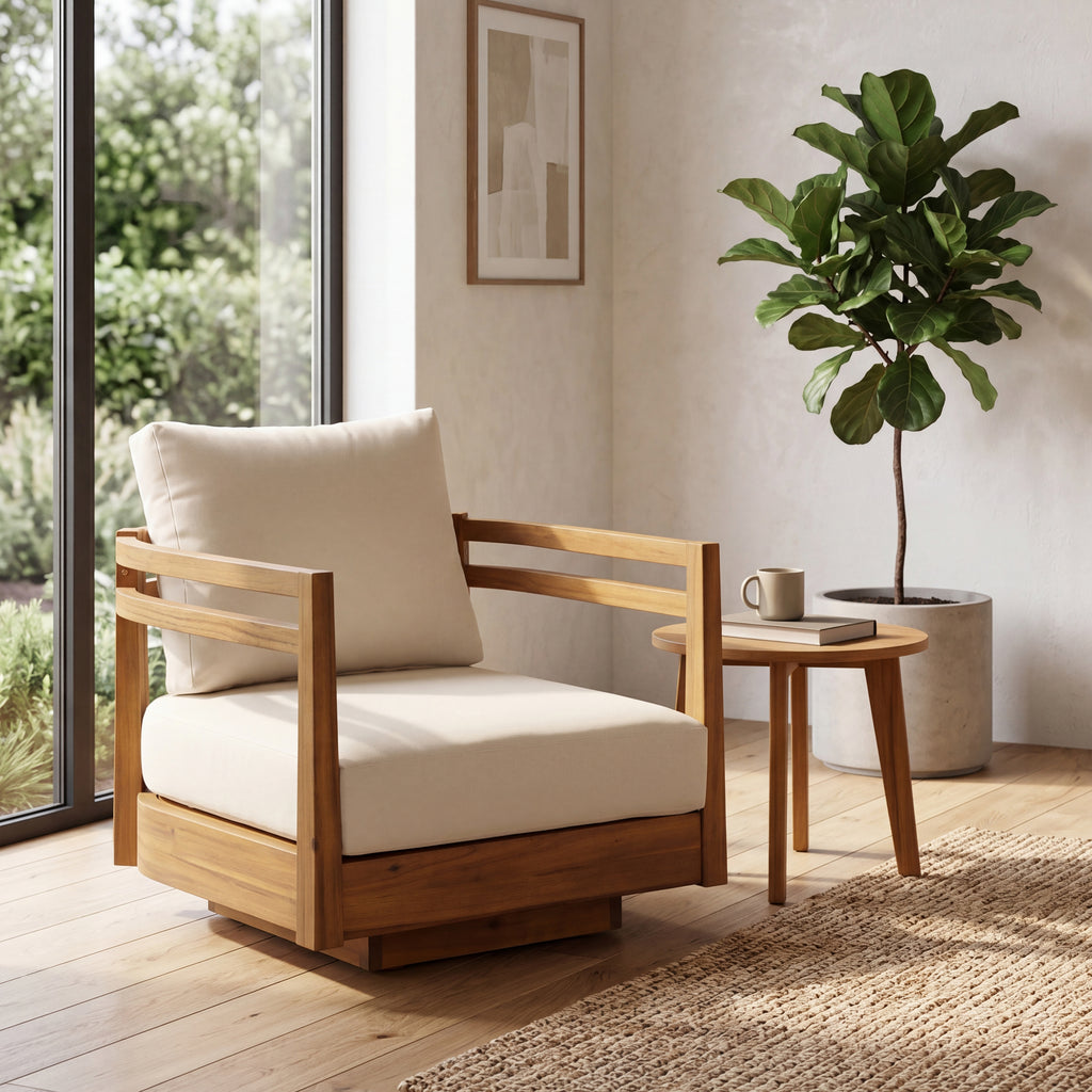 Acacia Wood Outdoor Swivel Chair