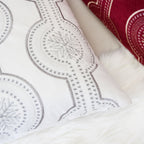 White Holiday Embroidered Velvet Throw Pillow with Insert