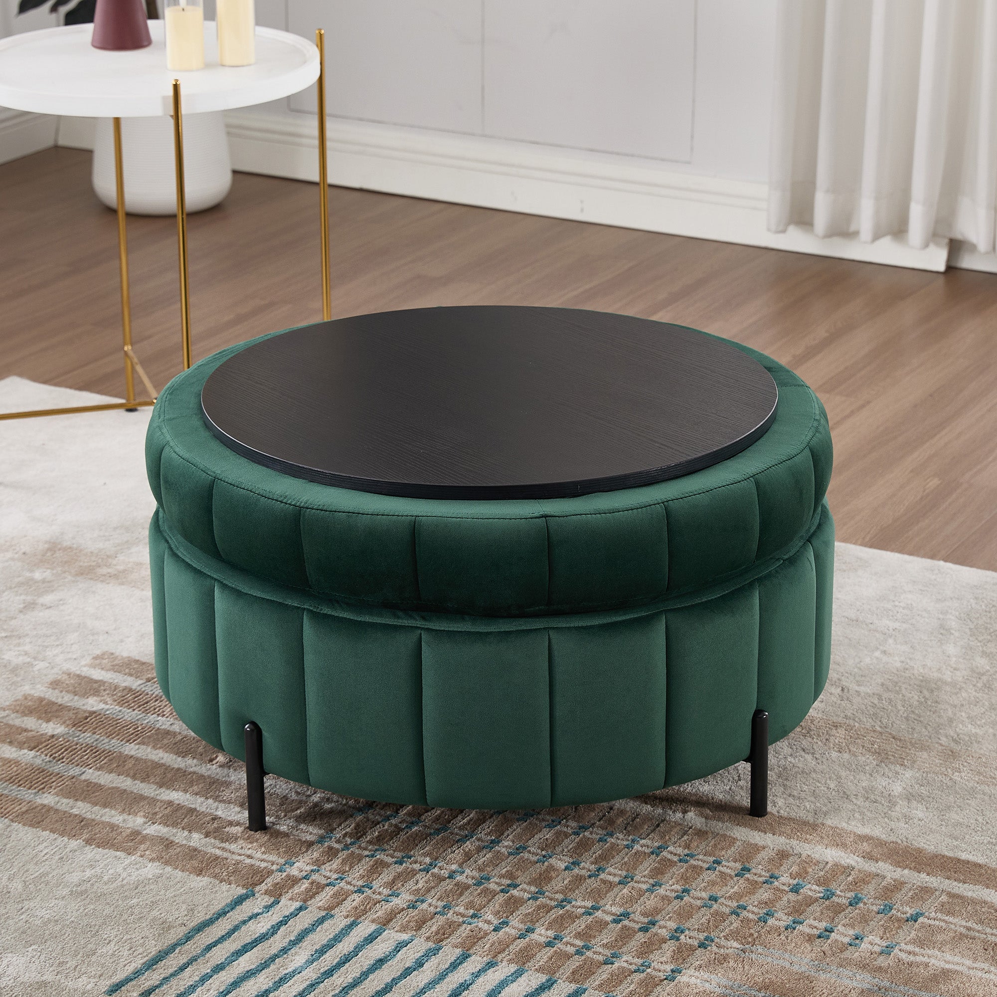 Upholstered Round Ottoman With Reversible Lid