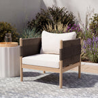 Outdoor Acacia Wood Club Chair with Diamond Rope Weave & Cushions
