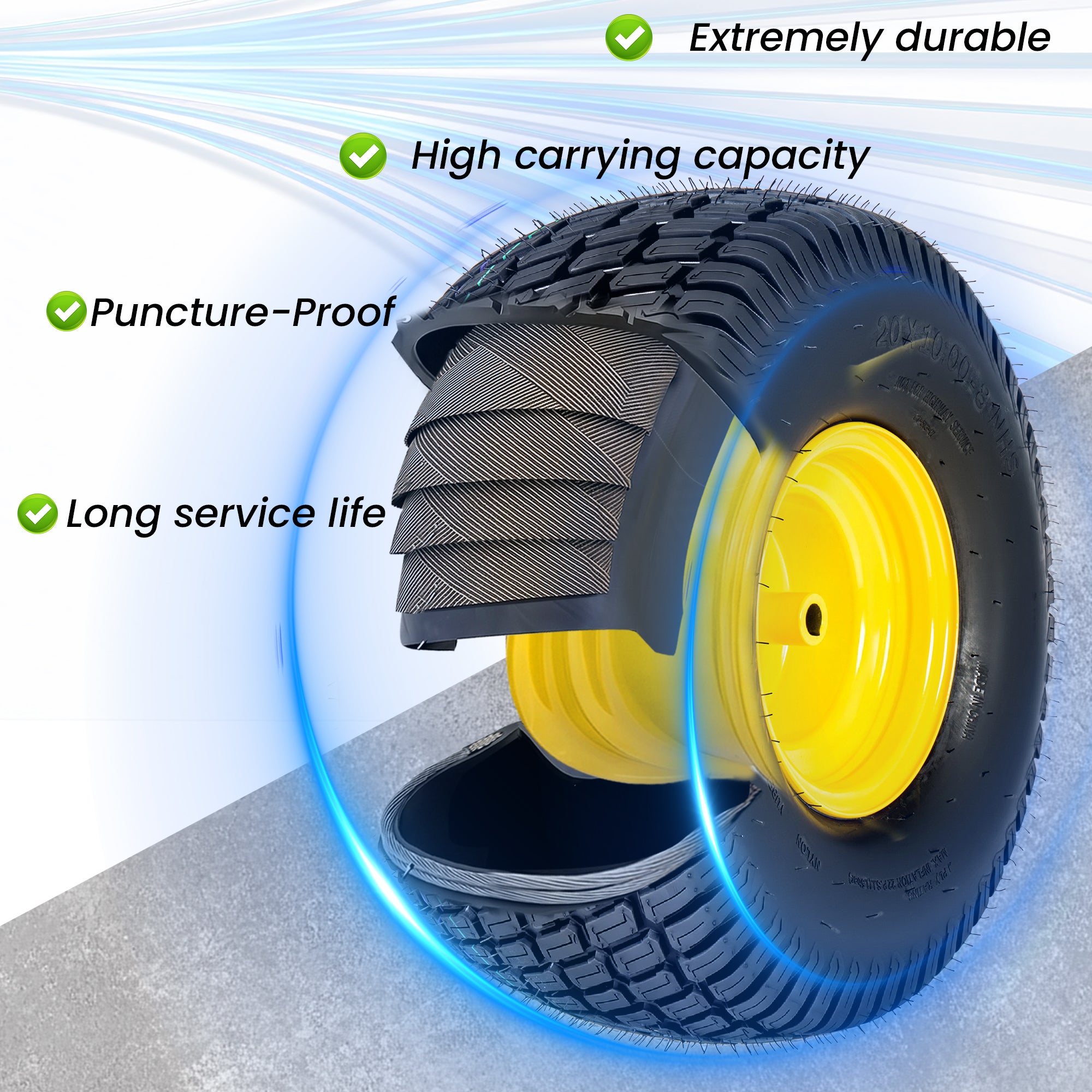 Set of 2 20x10.00-8 Lawn Mower Tires and Wheel Assembly