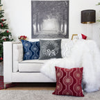 Gray Velvet Holiday Throw Pillow with Snowflake Wreath Embroidery