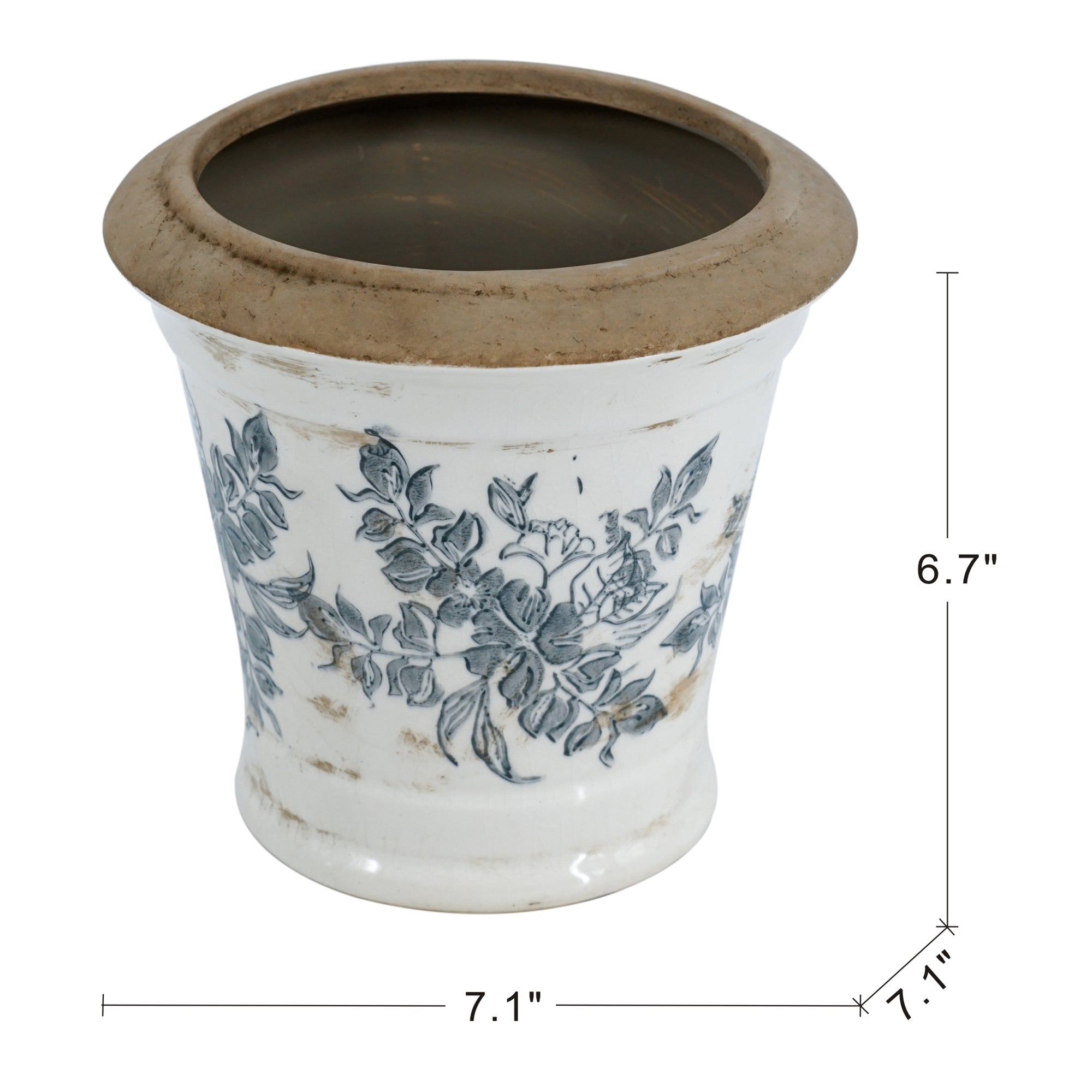 7.1" Ceramic Planter with Floral Pattern, Set of 2