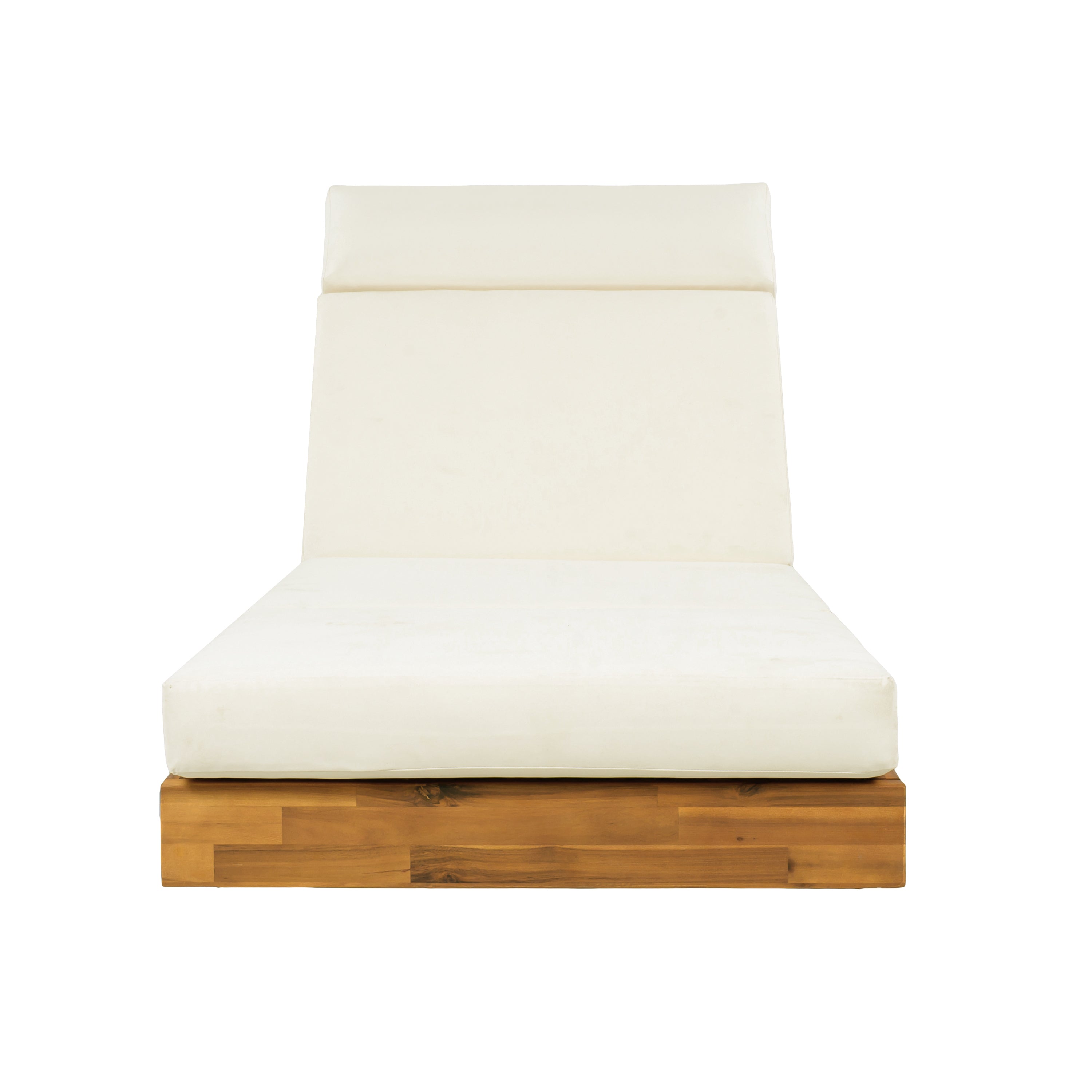 Modern Acacia Wood Outdoor Chaise Lounge with Beige Cushion