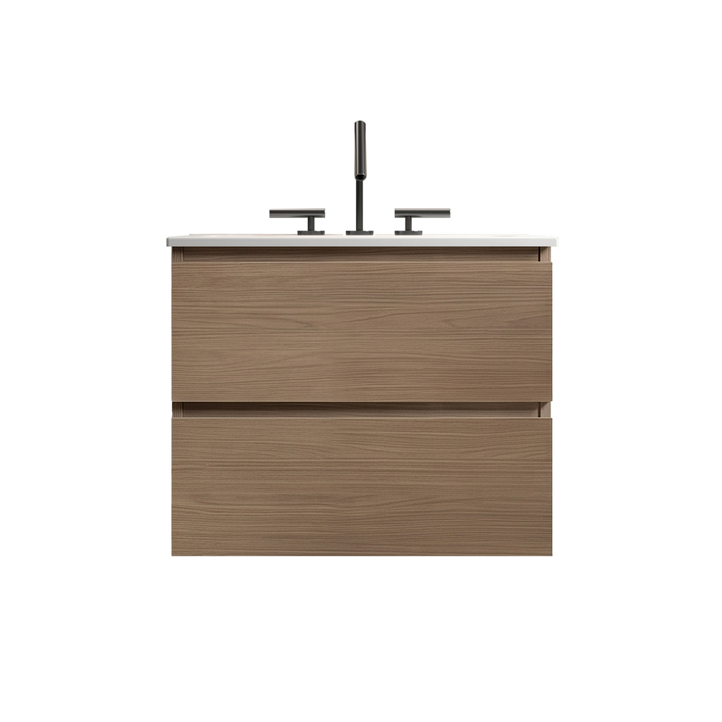 TIA Wall Mount 24" Bathroom Vanity, Walnut Brown, Ceramic Sink
