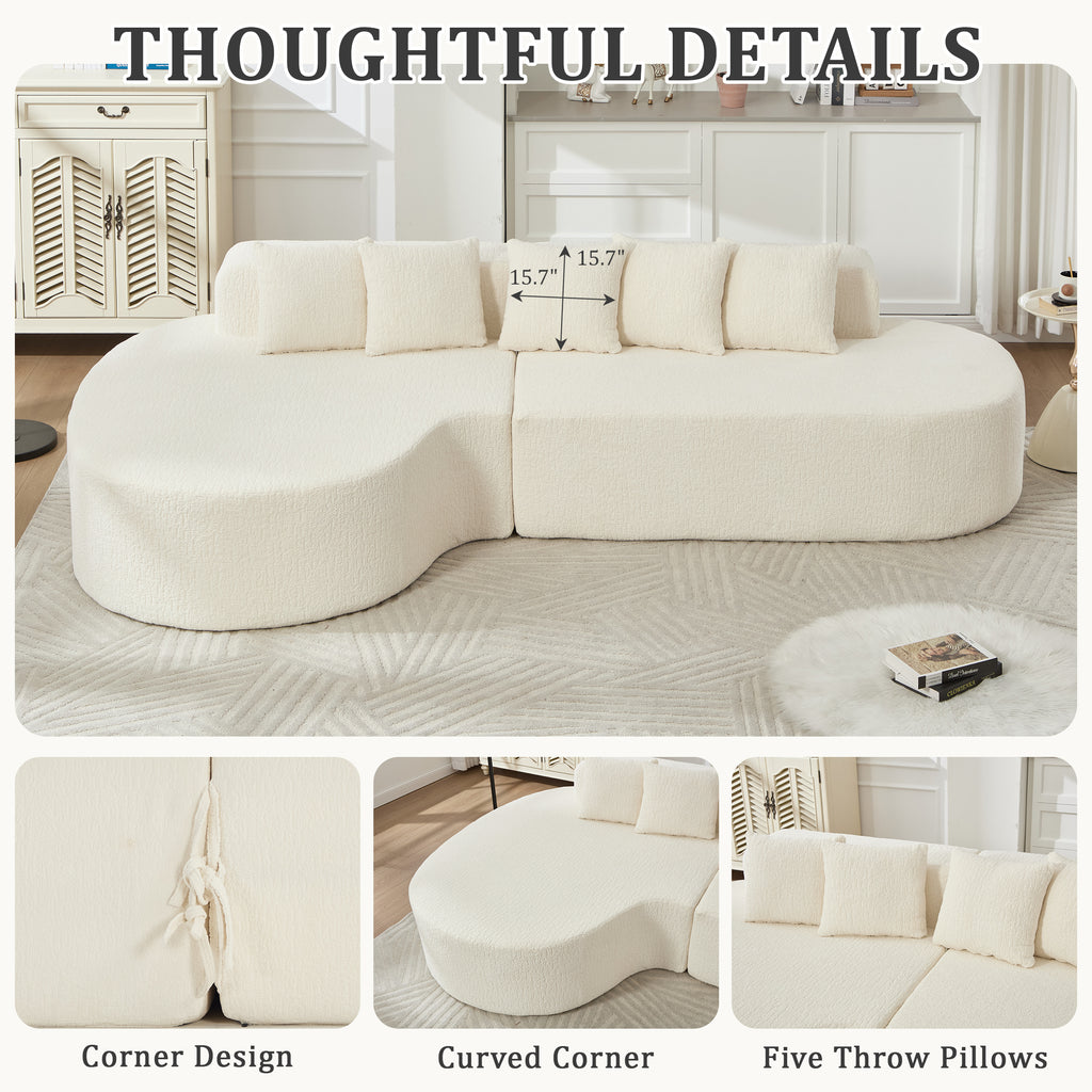Boneless Curved Sectional Sofa with Pillows - White