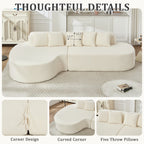 Boneless Curved Sectional Sofa with Pillows - White