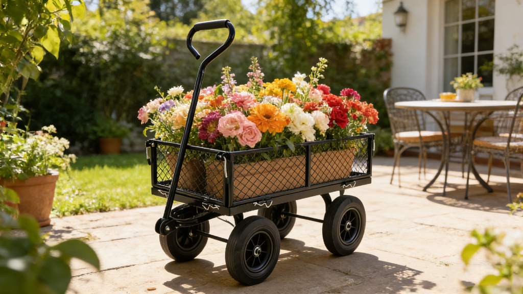 Black Solid Wheels Wagon Cart