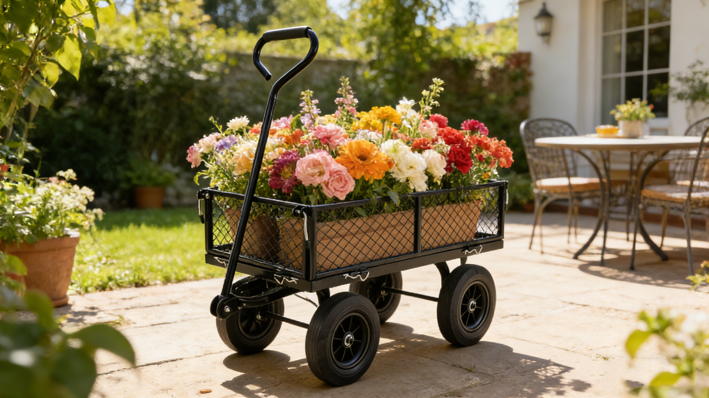 Black Solid Wheels Wagon Cart