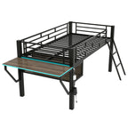 Gaming Mid Loft Bed With Desk & LED, Twin Size