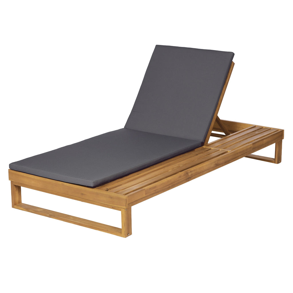Teak Finish Acacia Wood Chaise Lounge with 1.57-Inch Cushion