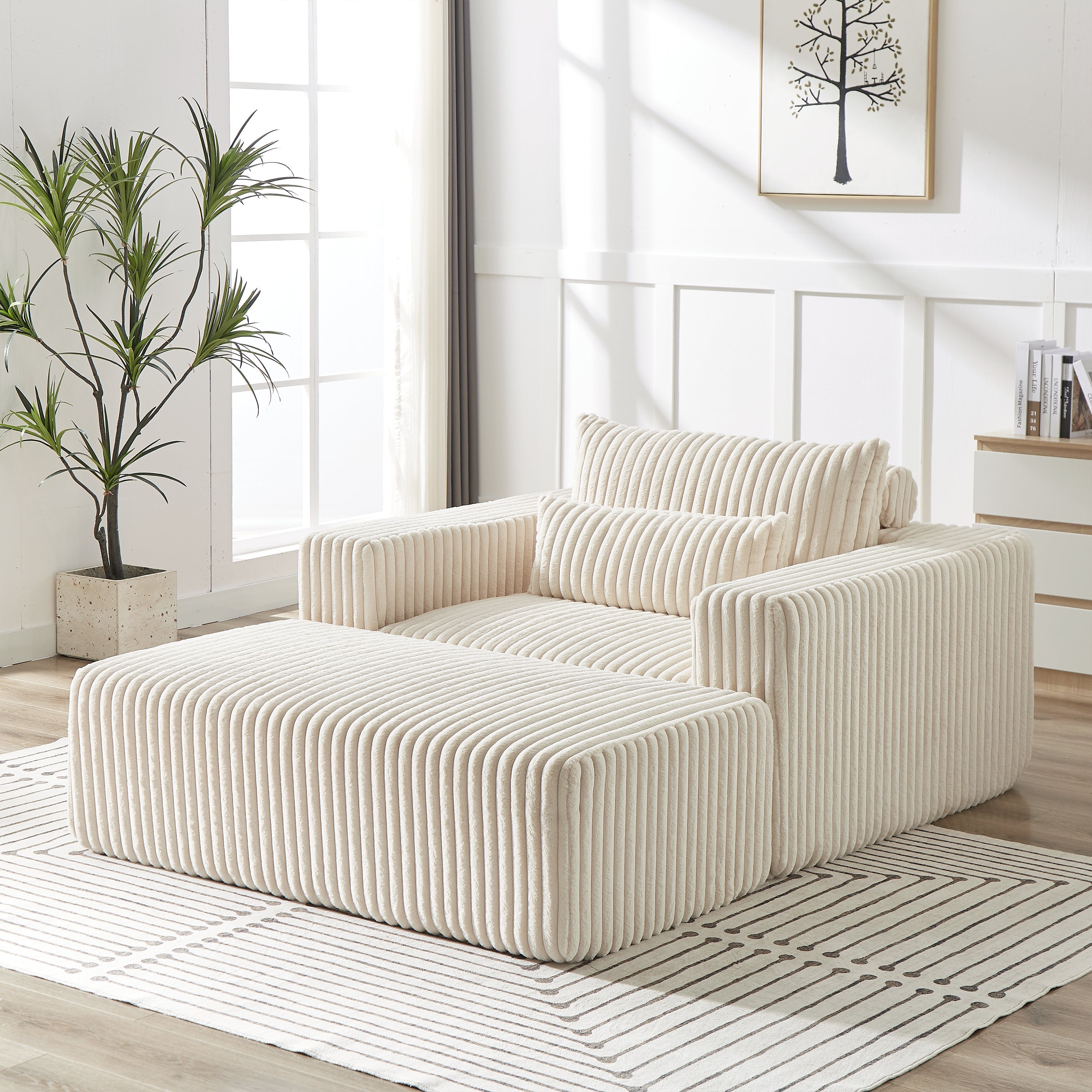75-Inch Corduroy Sofa Lounge Chair with Removable Footrest