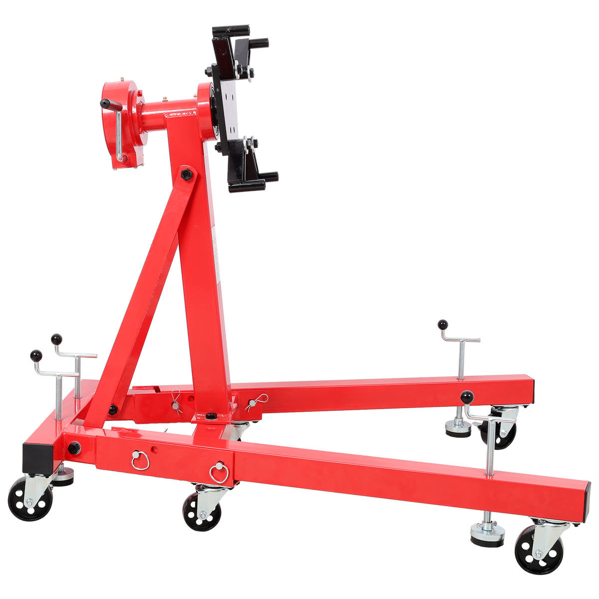 1500-lb Folding Engine Stand, Geared Rotating Head, 360-Degree Adjustable, Red