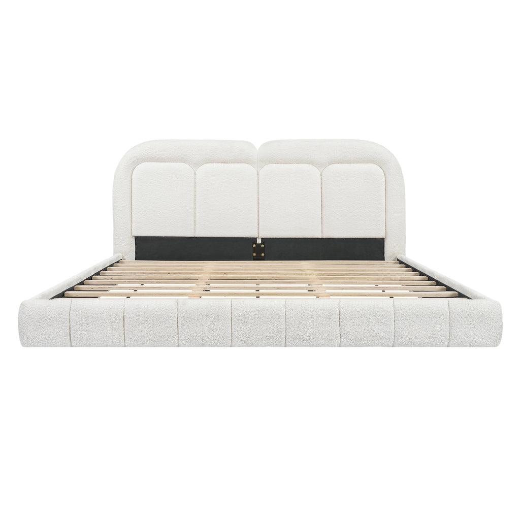 King Size Boucle Upholstered Platform Bed with Tufted Headboard