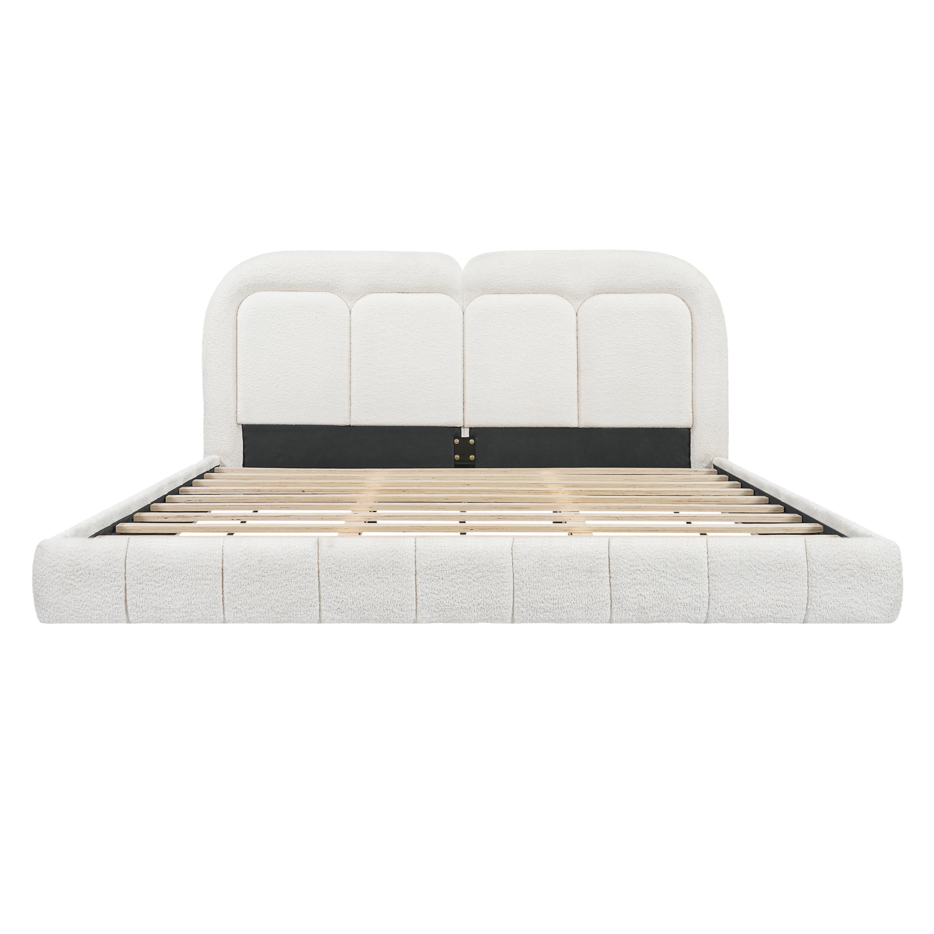 King Size Boucle Upholstered Platform Bed with Tufted Headboard