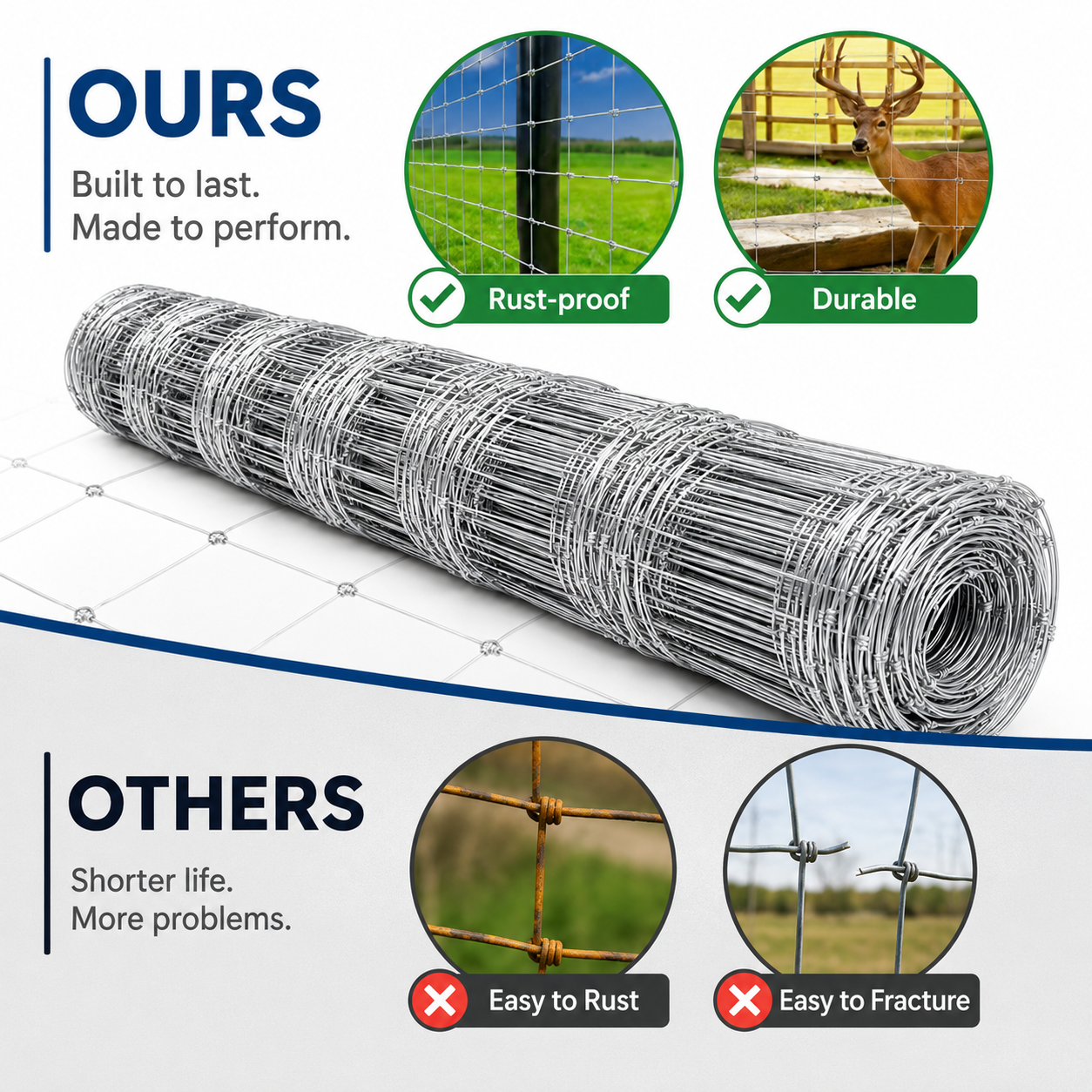 Farm Livestock Fence, 5.9" x 328FT Galvanized Iron Wire