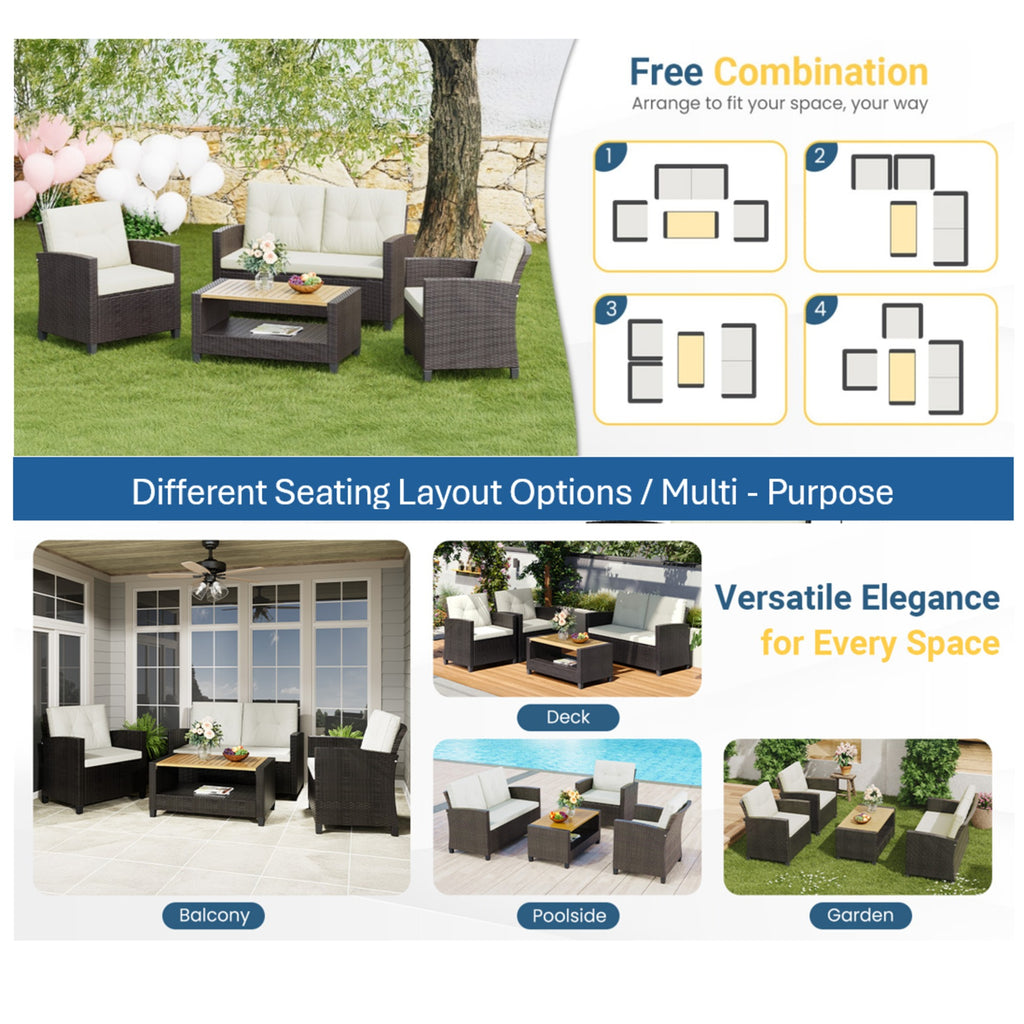 4-Piece All Weather Wicker Outdoor Patio Conversation Set
