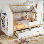 Twin Size House Platform Bed with Drawers and Shelves