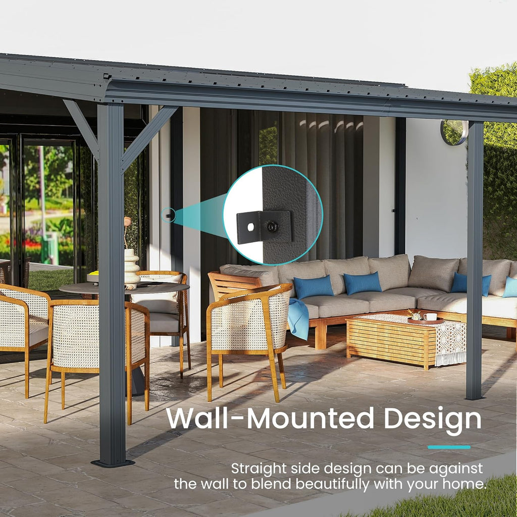 12x20FT Lean To Gazebo with Galvanized Steel Roof