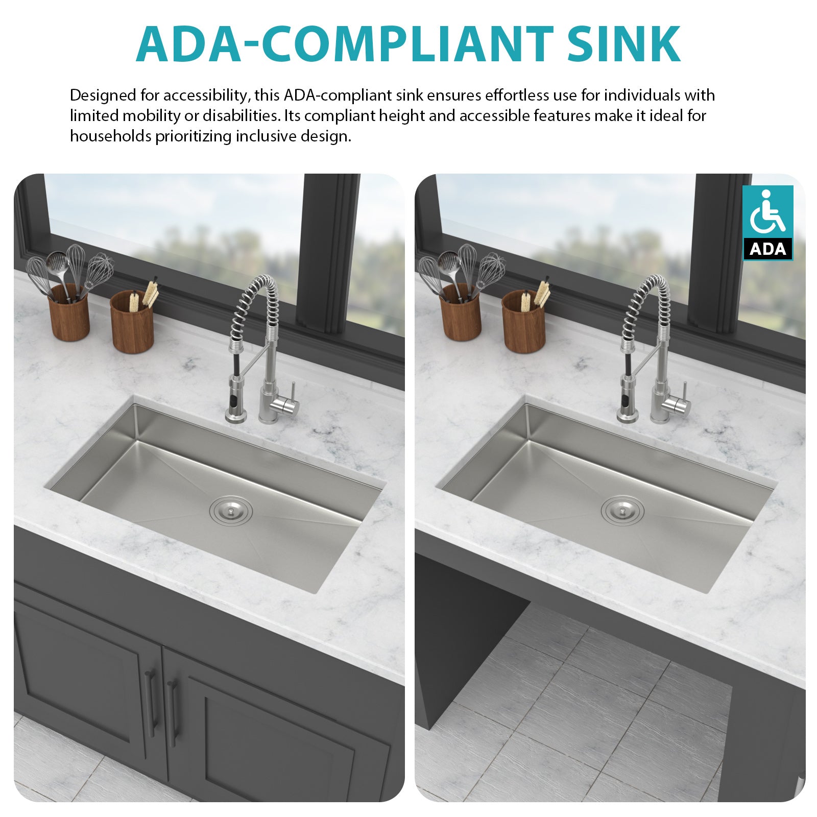 27 Inch ADA-Compliant Undermount Kitchen Sink