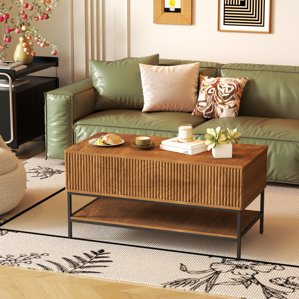 Lift Top Coffee Table 39.4 Inch Rectangle - Farmhouse Style