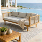 Outdoor Patio Sofa with Acacia Wood and Rope Design