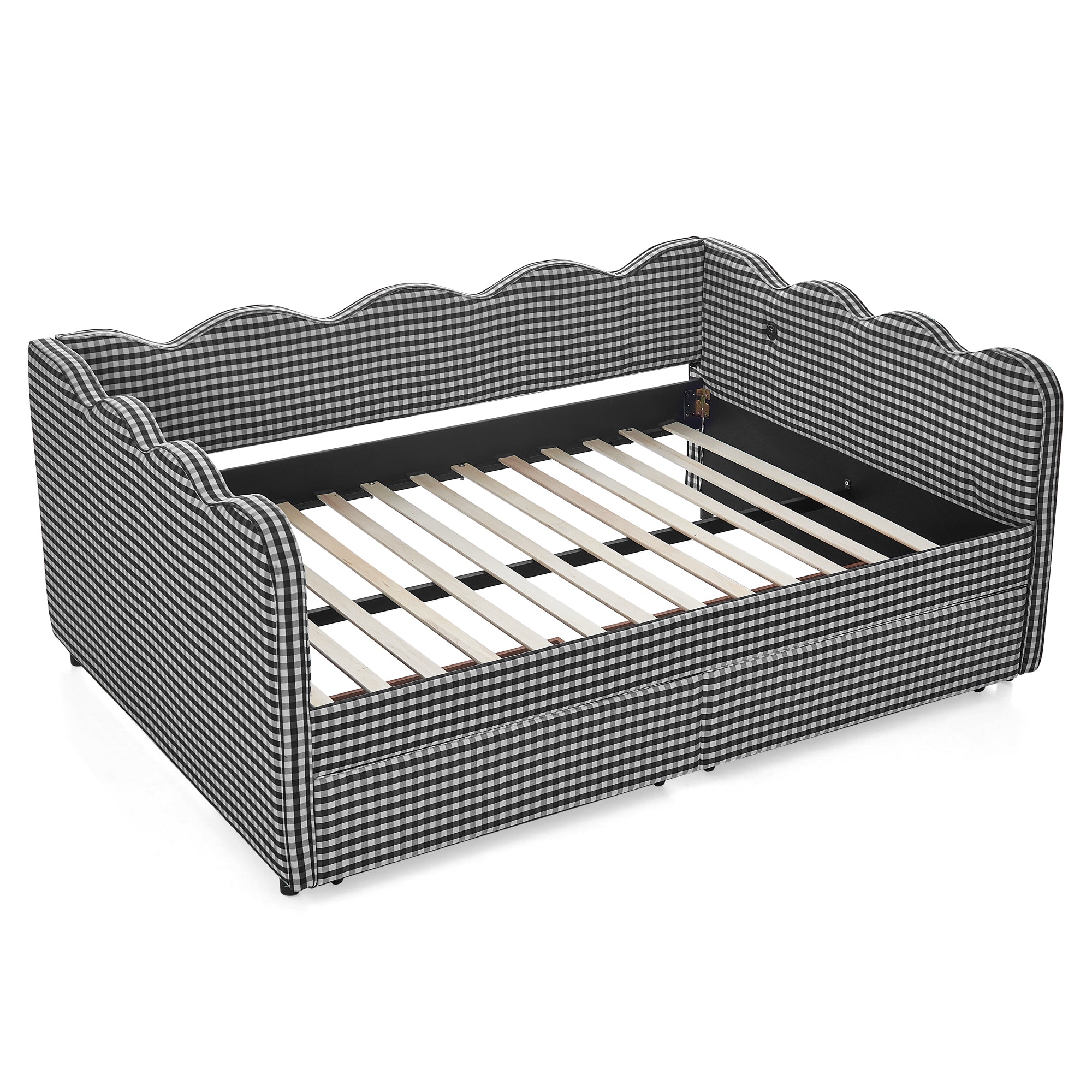 Full Size Cozy Gingham Daybed with Two Storage Drawers