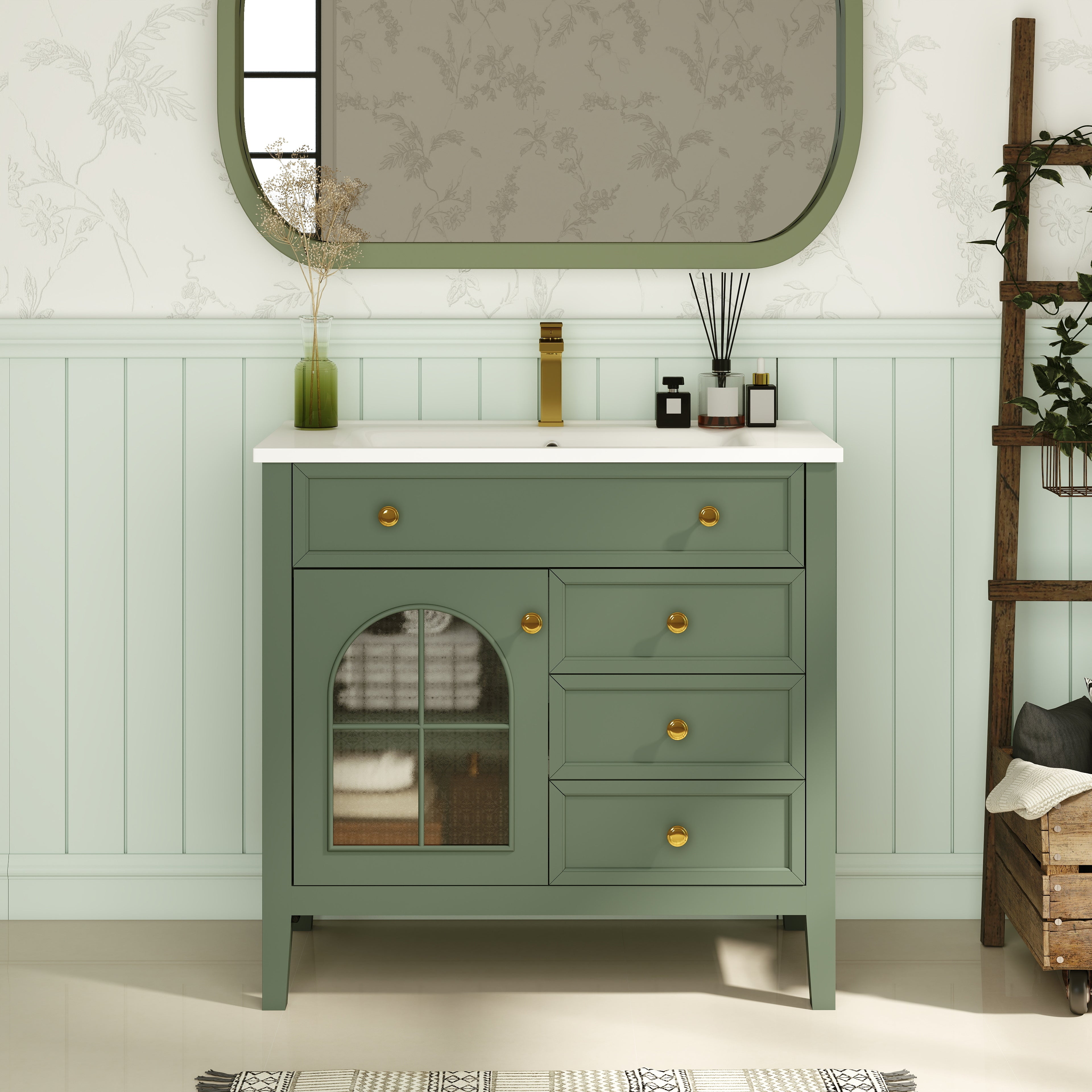 35.6" Mid-Century Bathroom Vanity Sink