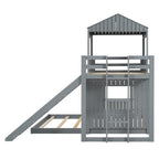 Wooden Twin Over Full Bunk Bed, Loft Bed with Playhouse