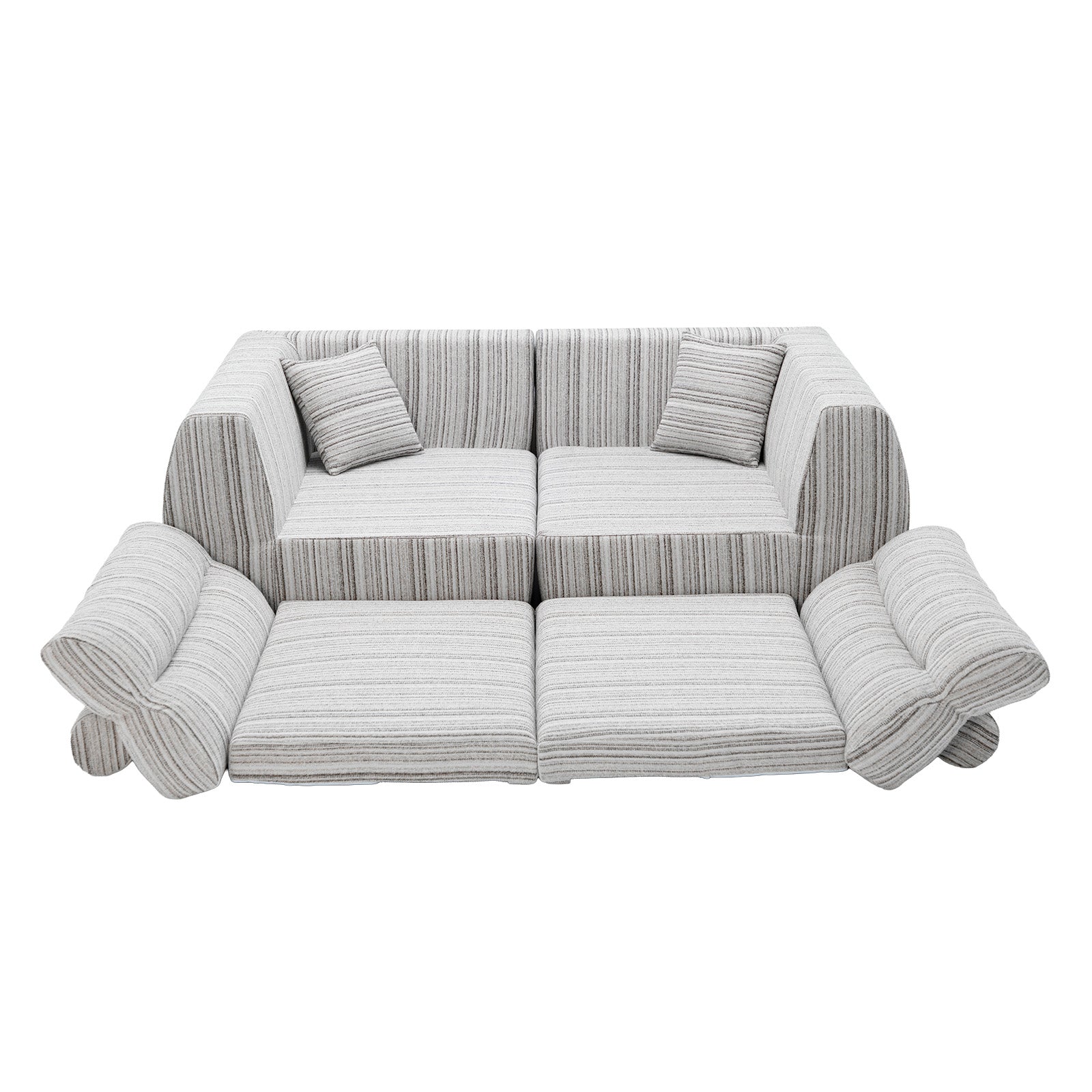 Chenille Stripe Fabric Compressed Sponge Sofa, 3-Seater