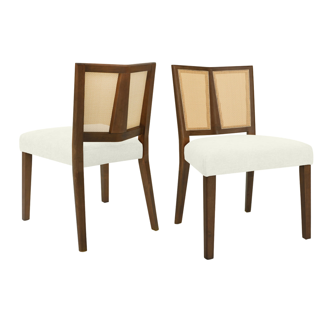 Rattan Dining Chair Without Arm (Walnut + Beige) - Set of 2