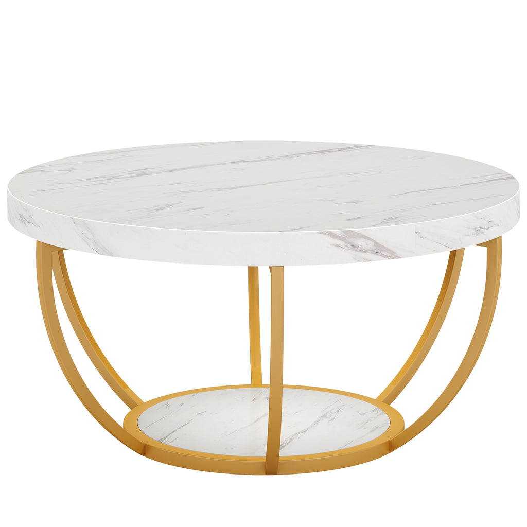 Modern Round Coffee Table - 31.7" 2 Tier Coffee Table