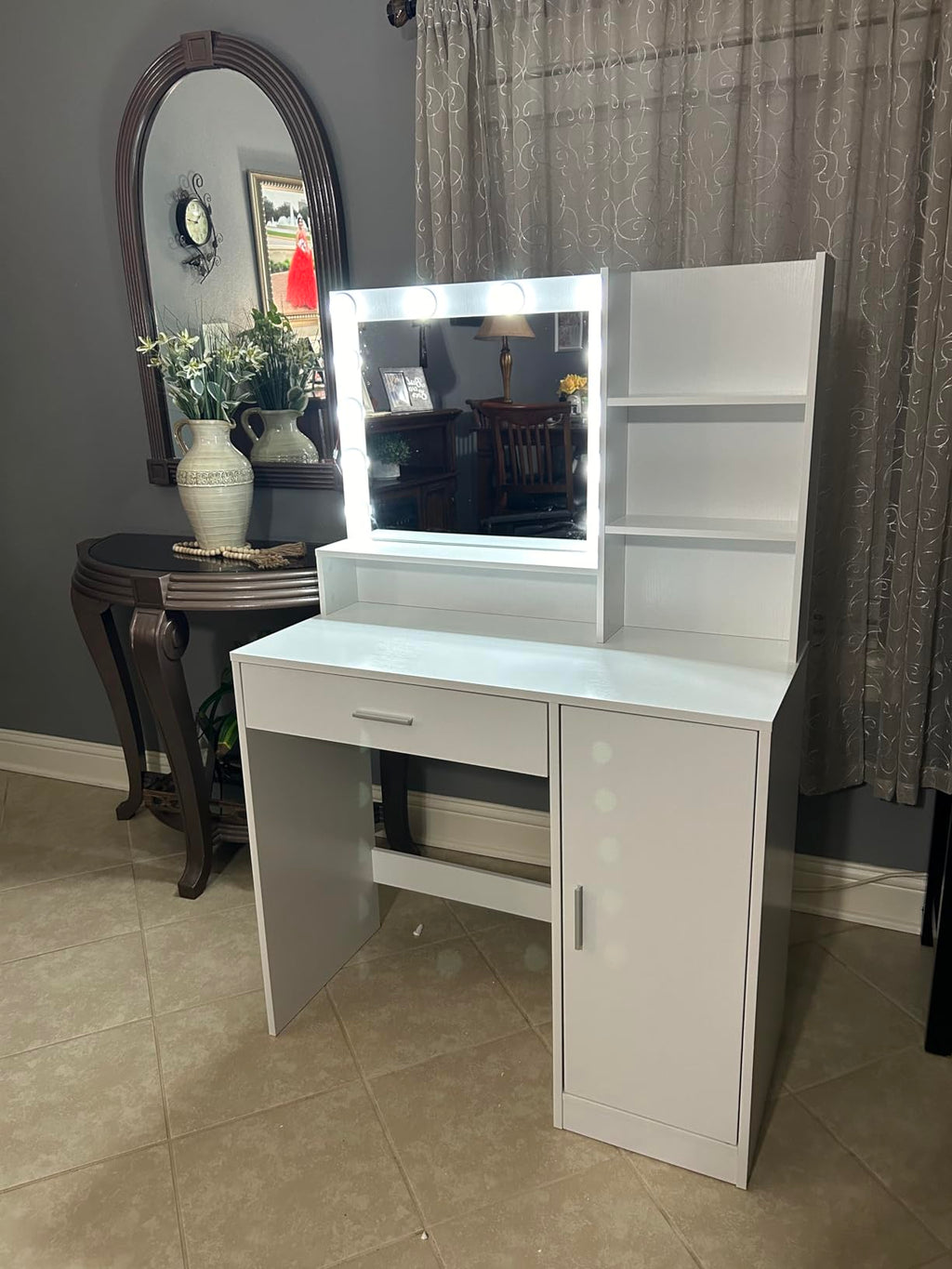 Vanity Desk with Mirror & Light