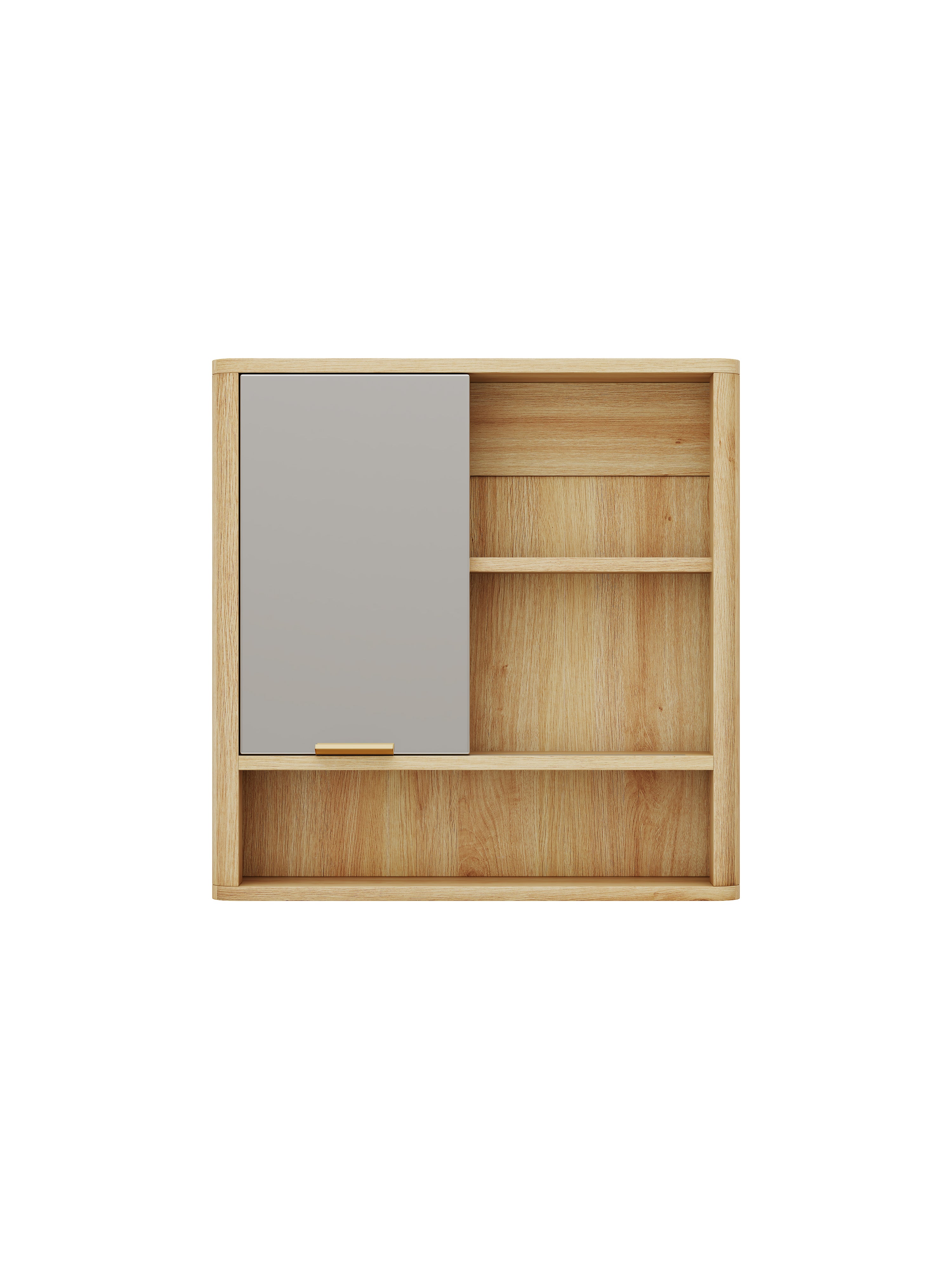 Natural Wood Finish Wall Mounted Mirror Cabinet