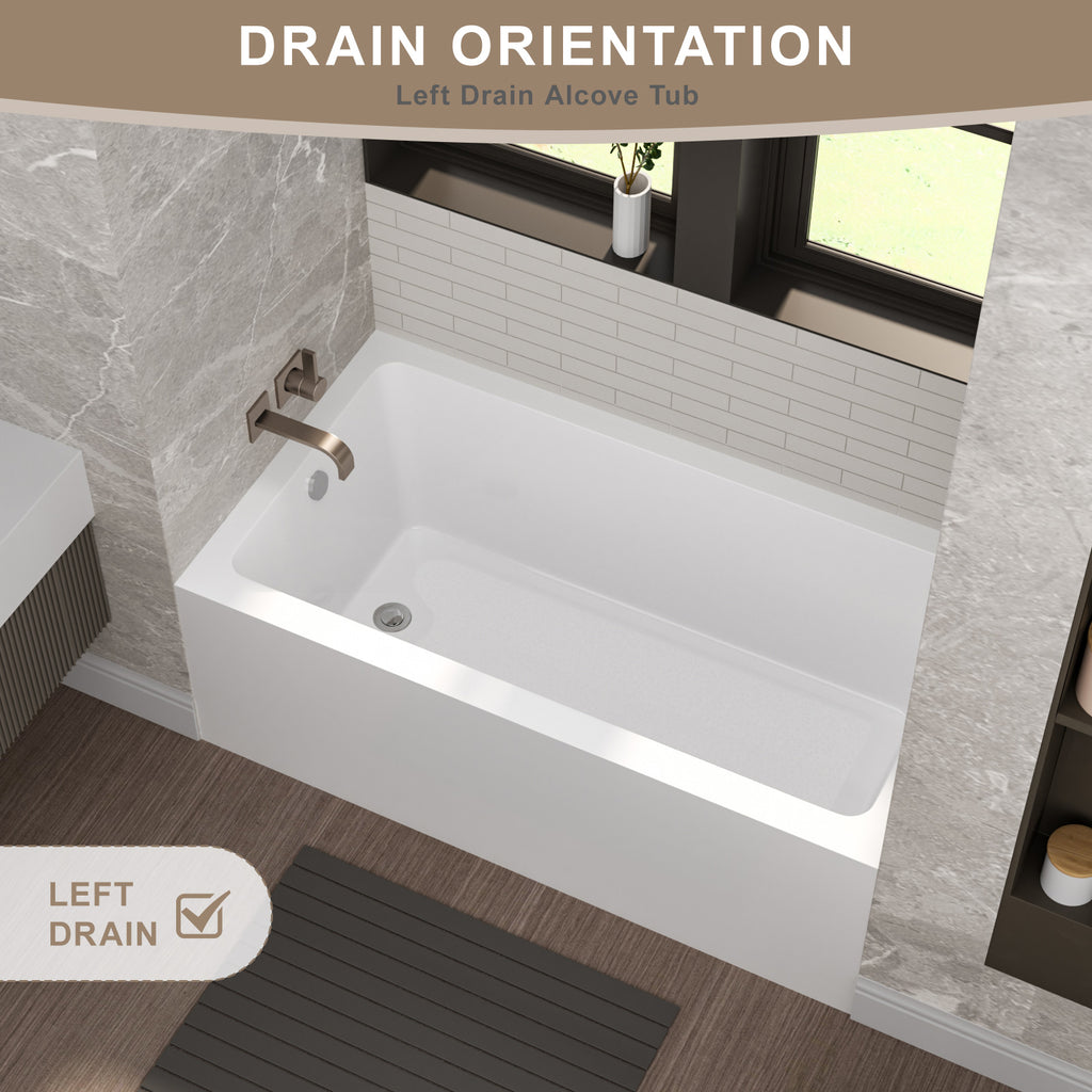 60" Acrylic Alcove Soaking Bathtub with Skirt - Glossy