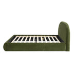 Archie Puffy Grounded Upholstered Platform Bed, Olive