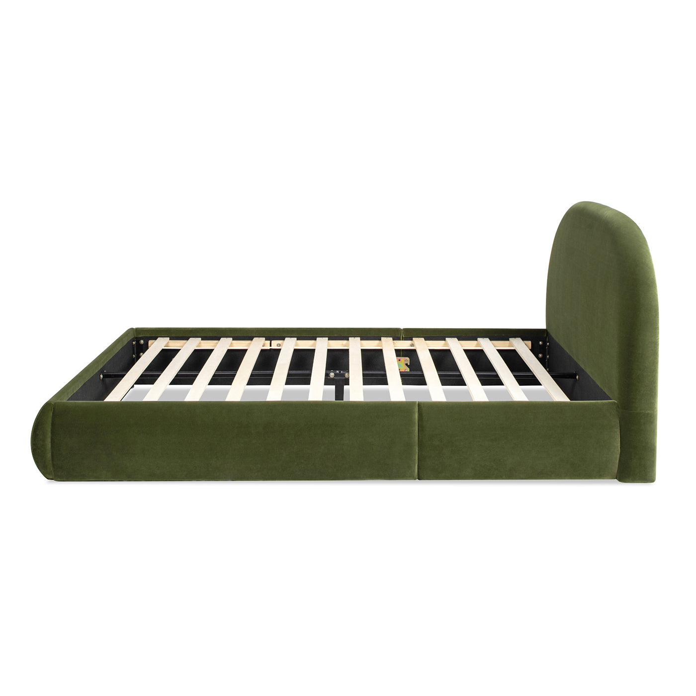 Archie Puffy Grounded Upholstered Platform Bed, Olive