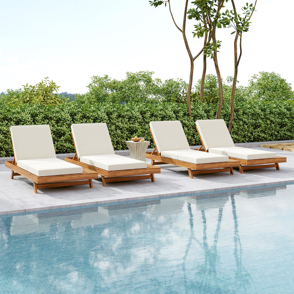 Lounge Chaise Set - Acacia Solid Wood with Lounge Cushion