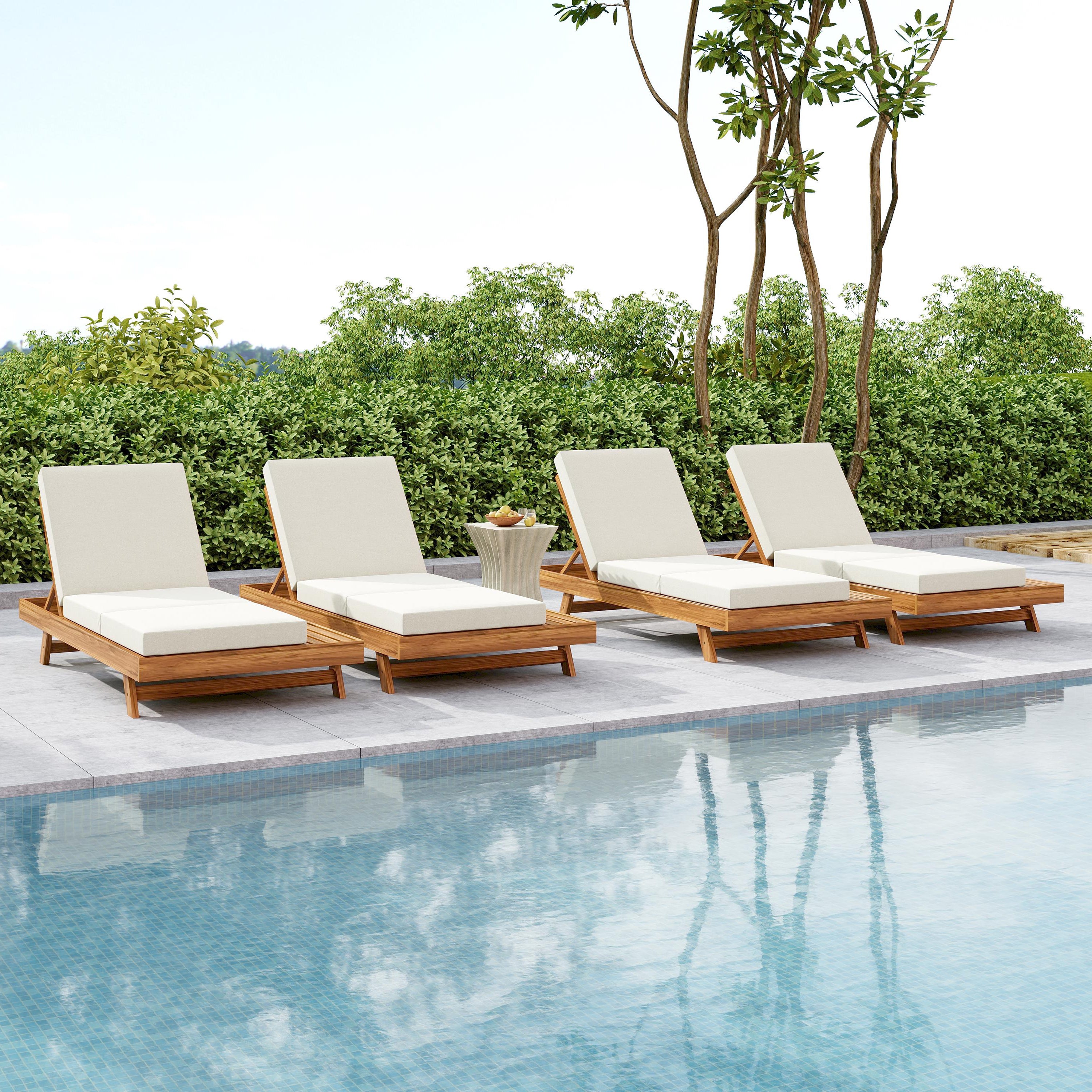 Lounge Chaise Set - Acacia Solid Wood with Lounge Cushion