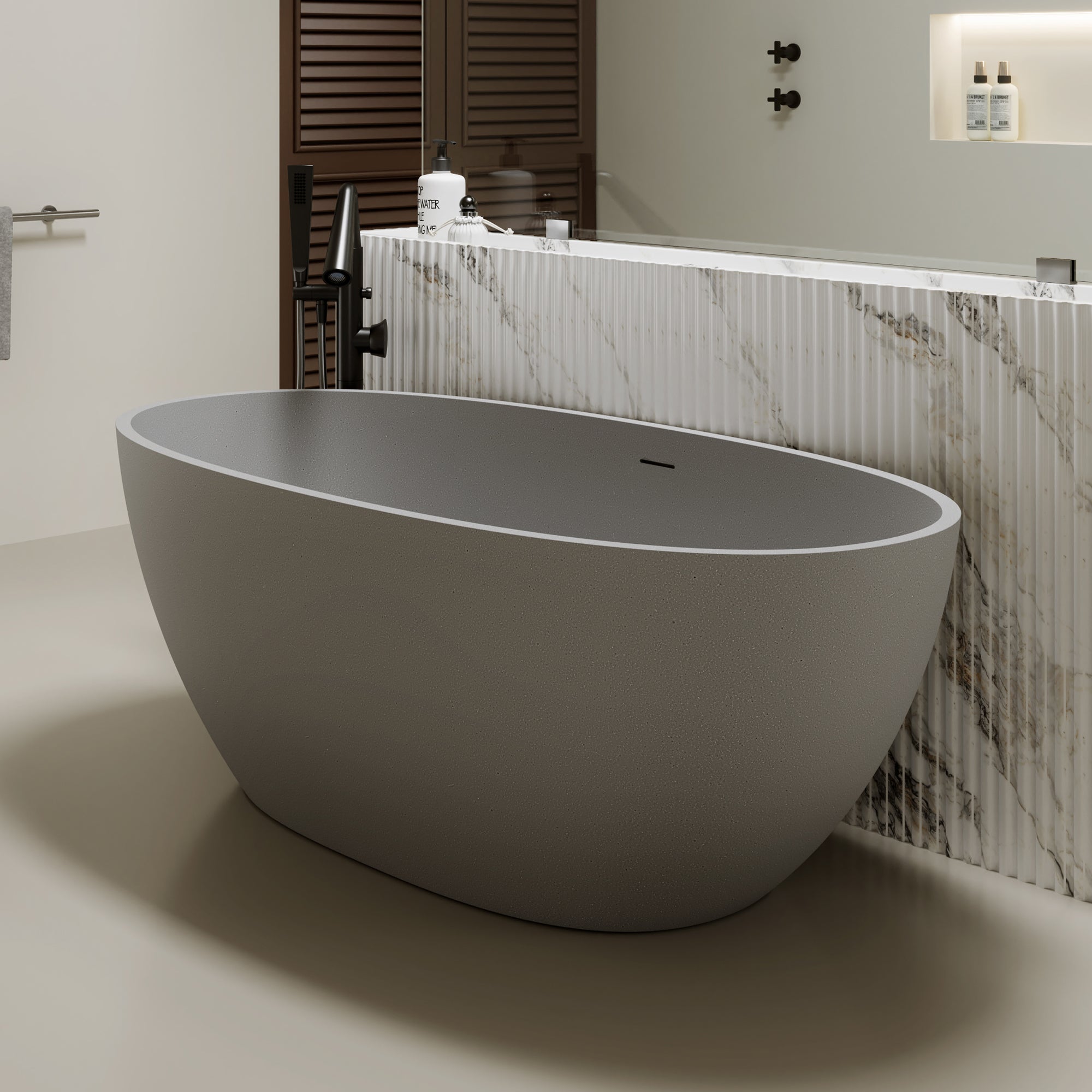 67'' Freestanding Bathtub Resin Stone Soaking Bathtub
