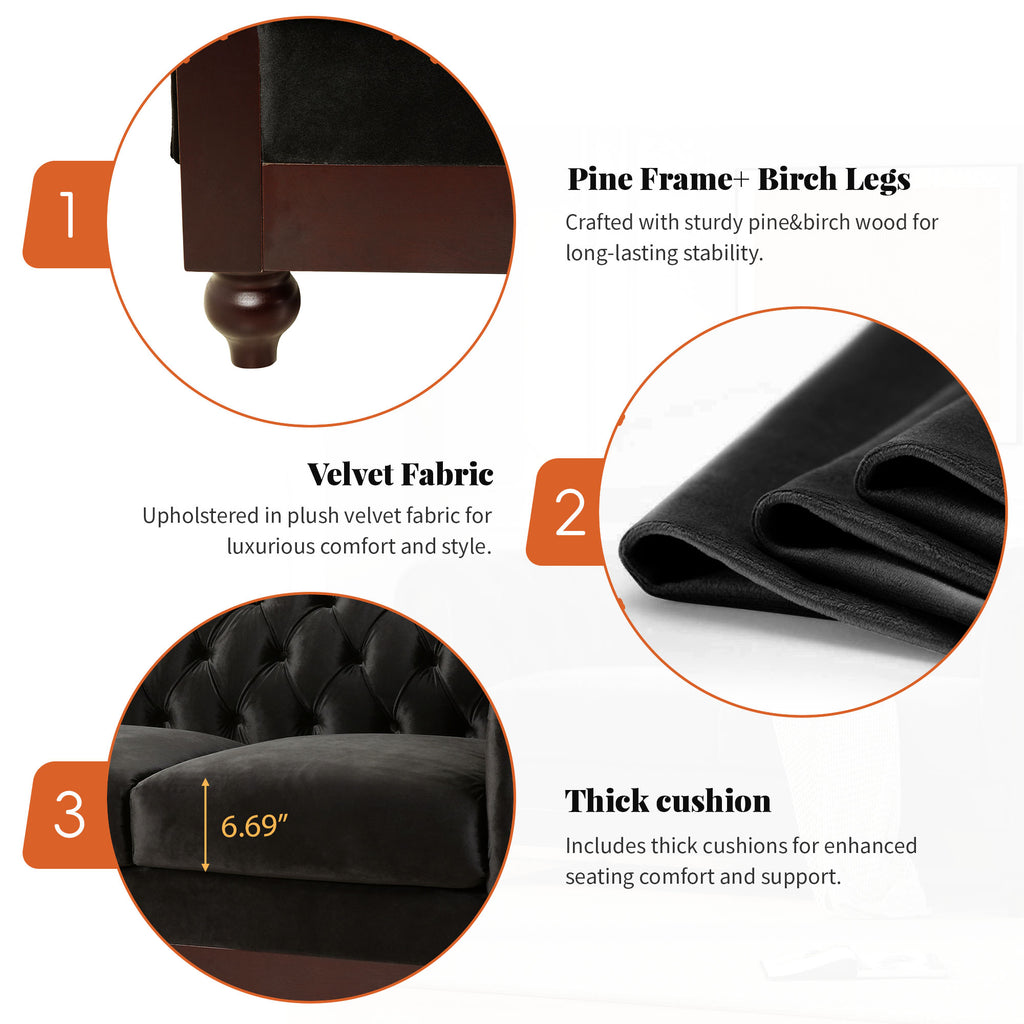 VIVALUX 59.44" Chesterfield Velvet Loveseat Sofa