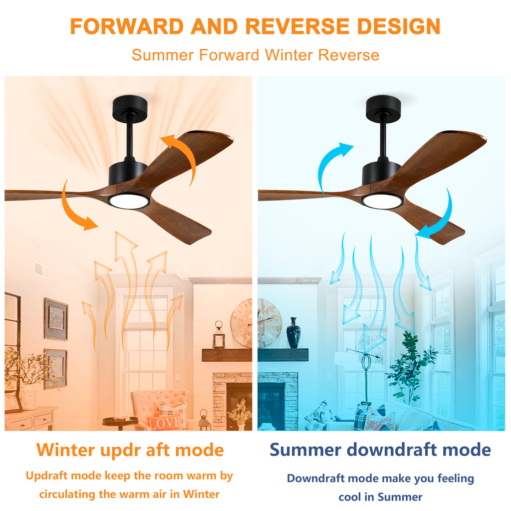 52 Inch Solid Wood Ceiling Fan With Light Kit