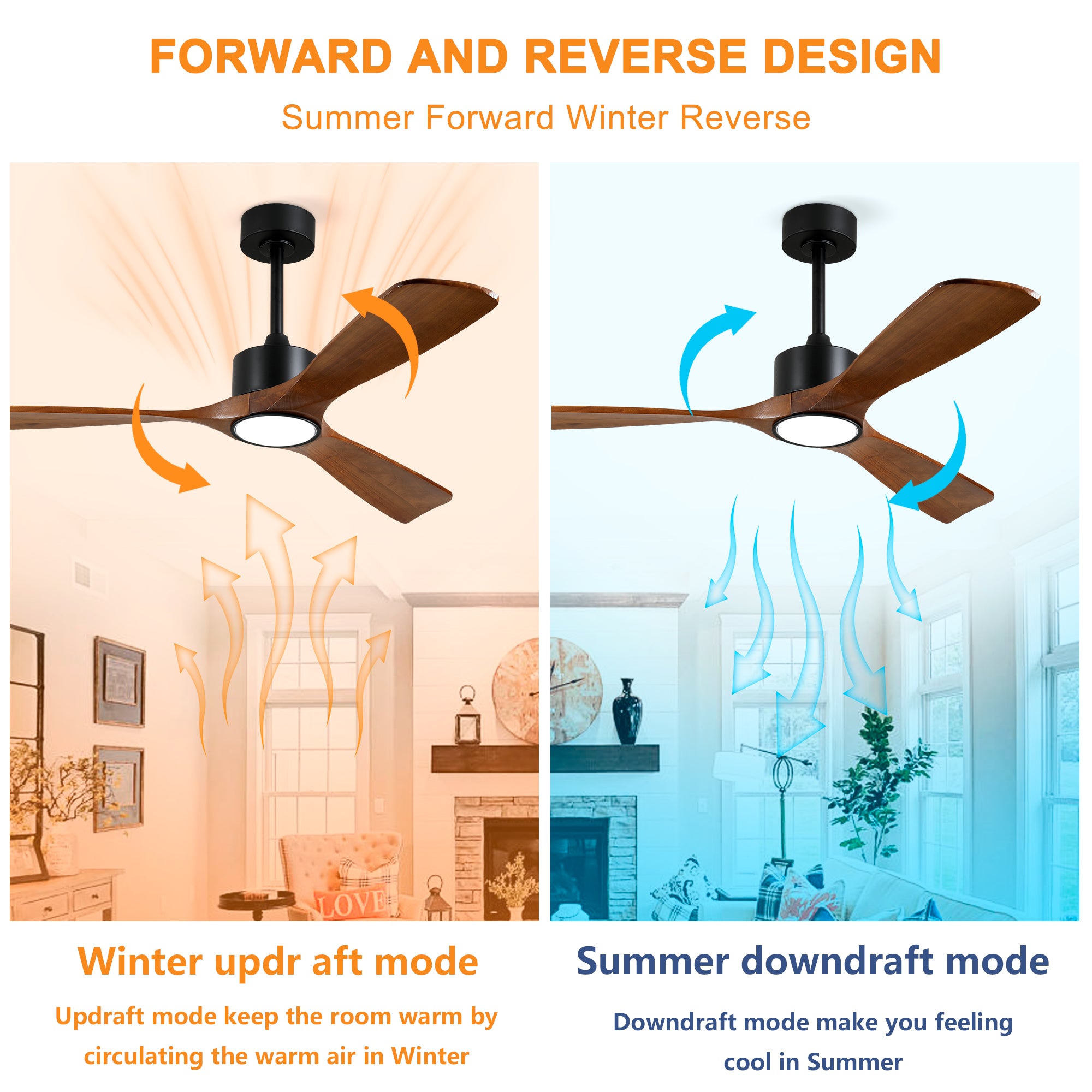 52 Inch Solid Wood Ceiling Fan With Light Kit