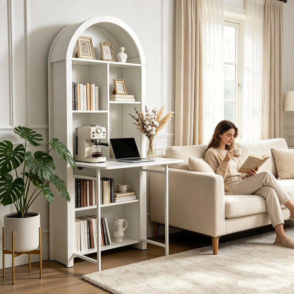 Folding Craft Desk with Storage Shelves