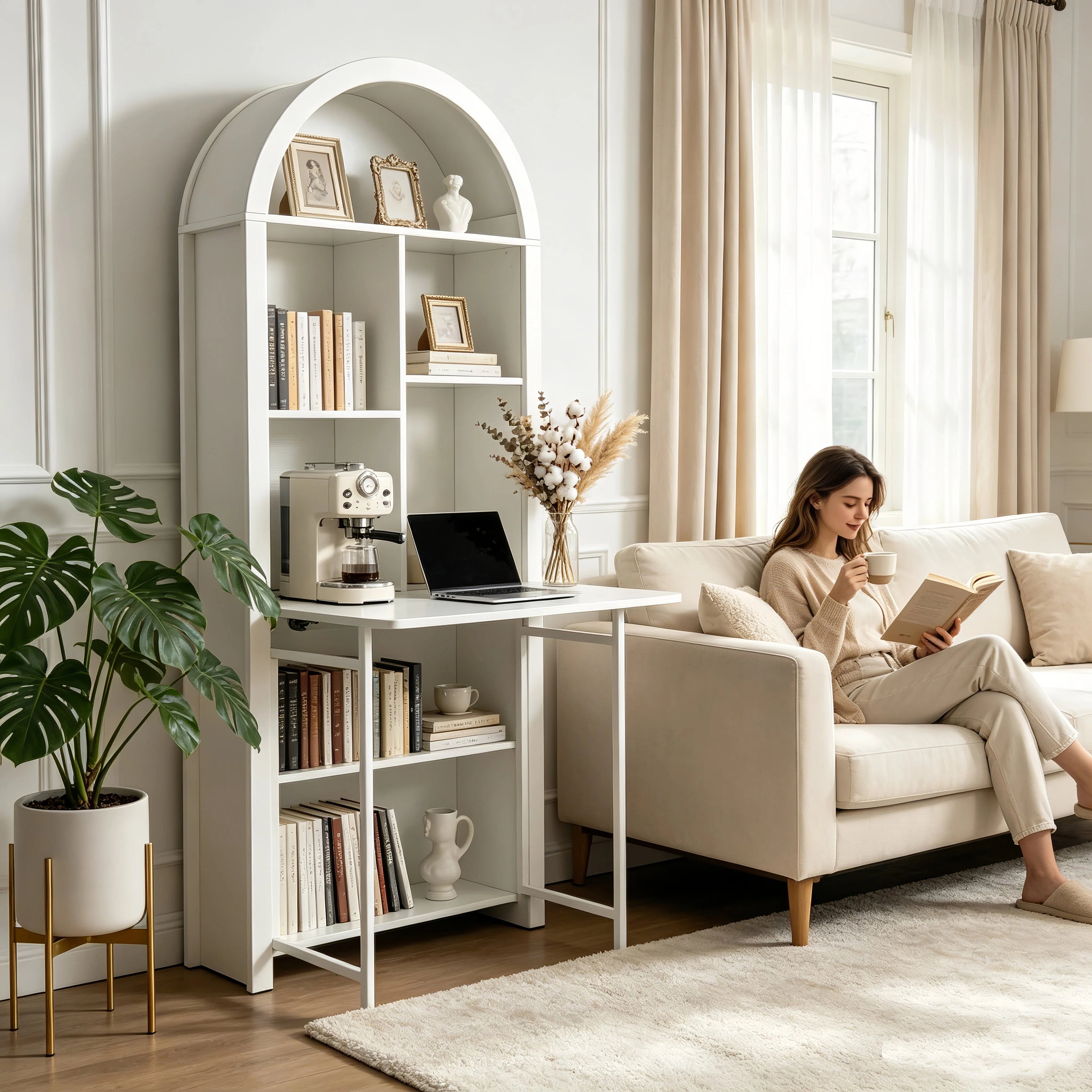 Folding Craft Desk with Storage Shelves